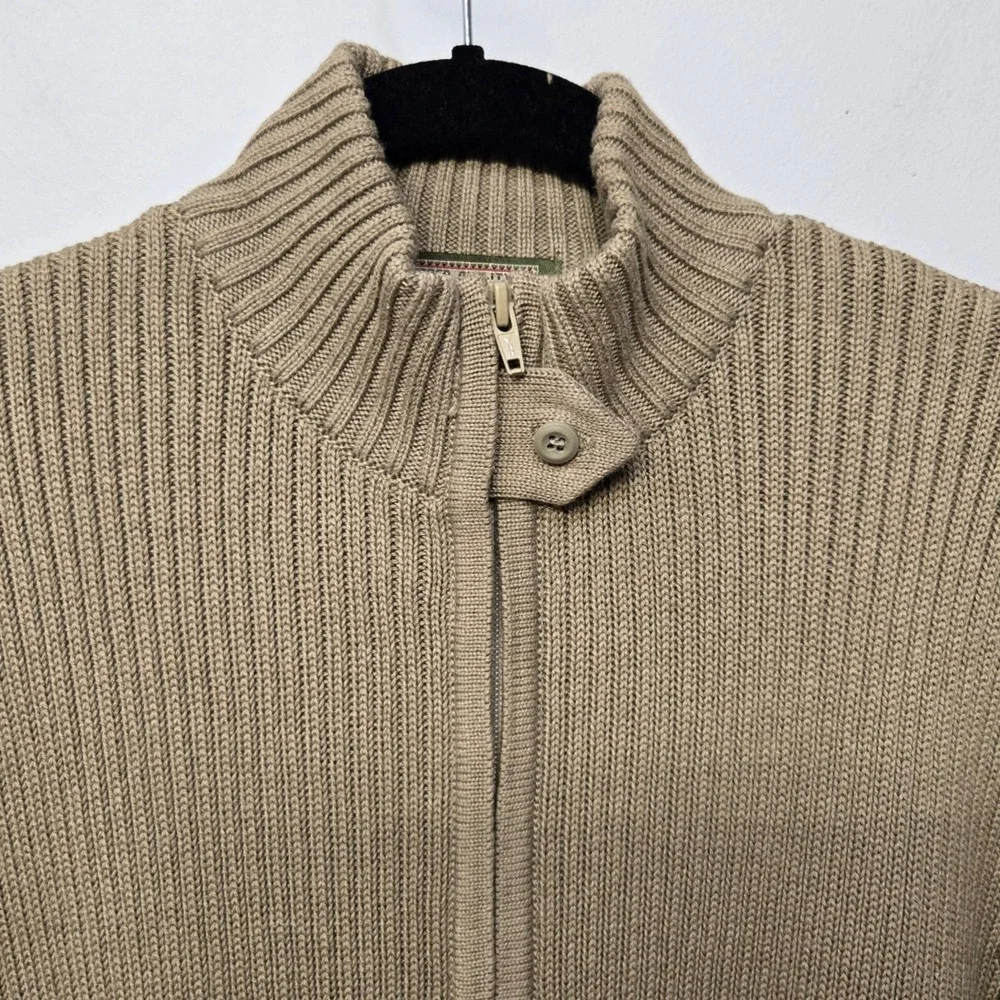 Leelanau Trail Cardigan Sweater XL Cotton Full Zip Rib‎ Knit Mock Neck Military
